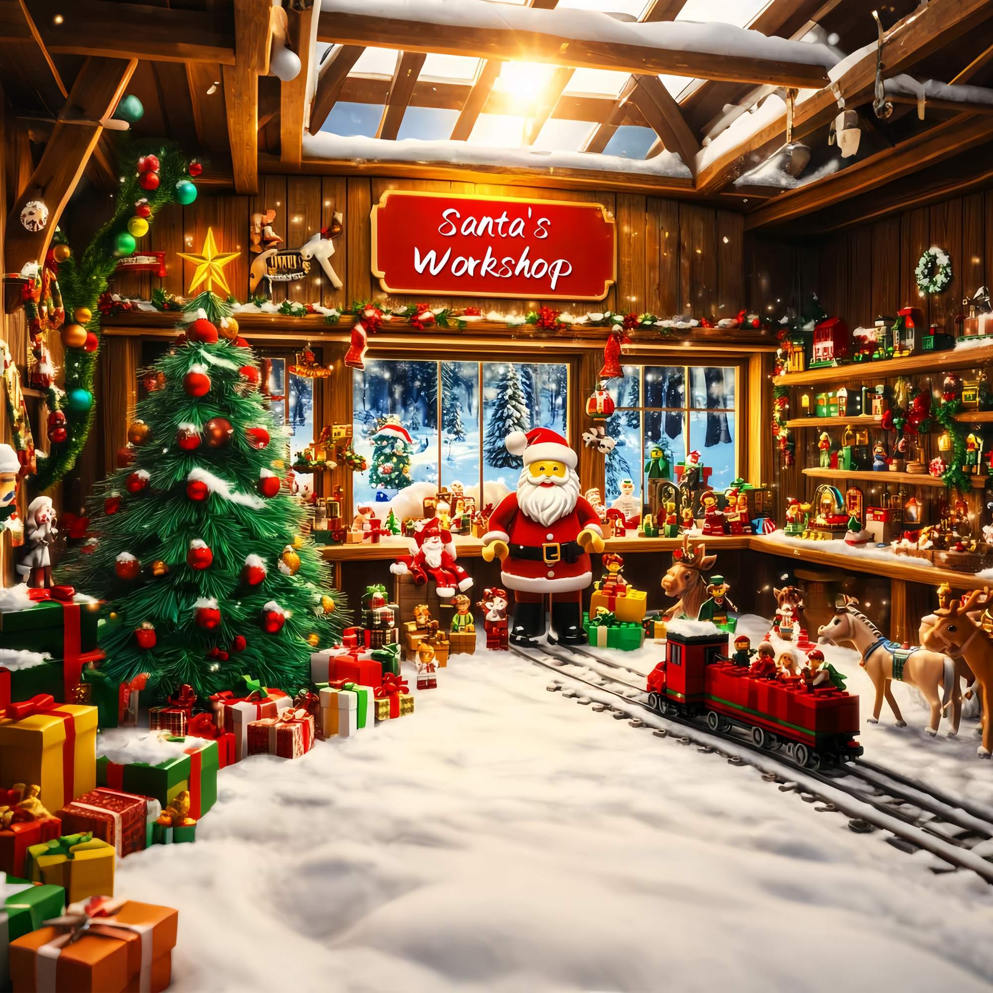 Toile de fond Noël Atelier du Père Noël en Lego LXX58-64