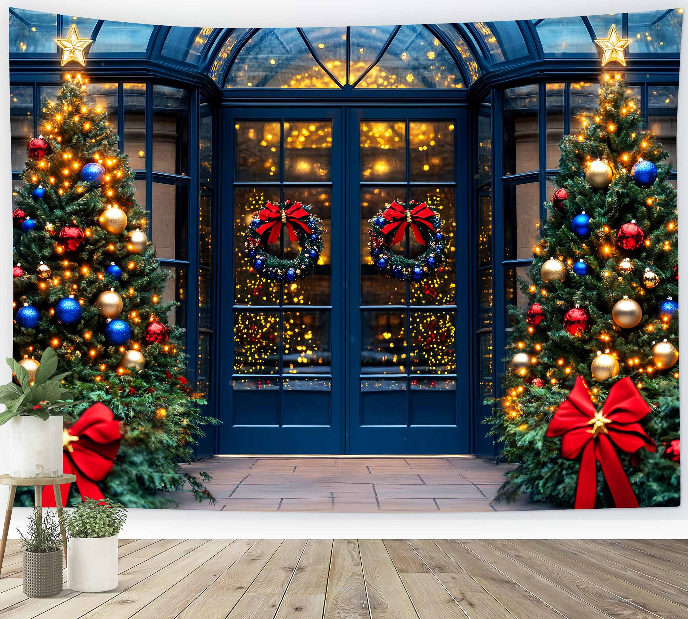 Toile de fond photo Noël Entrée aux Boules Bleues Royales LXX58-68