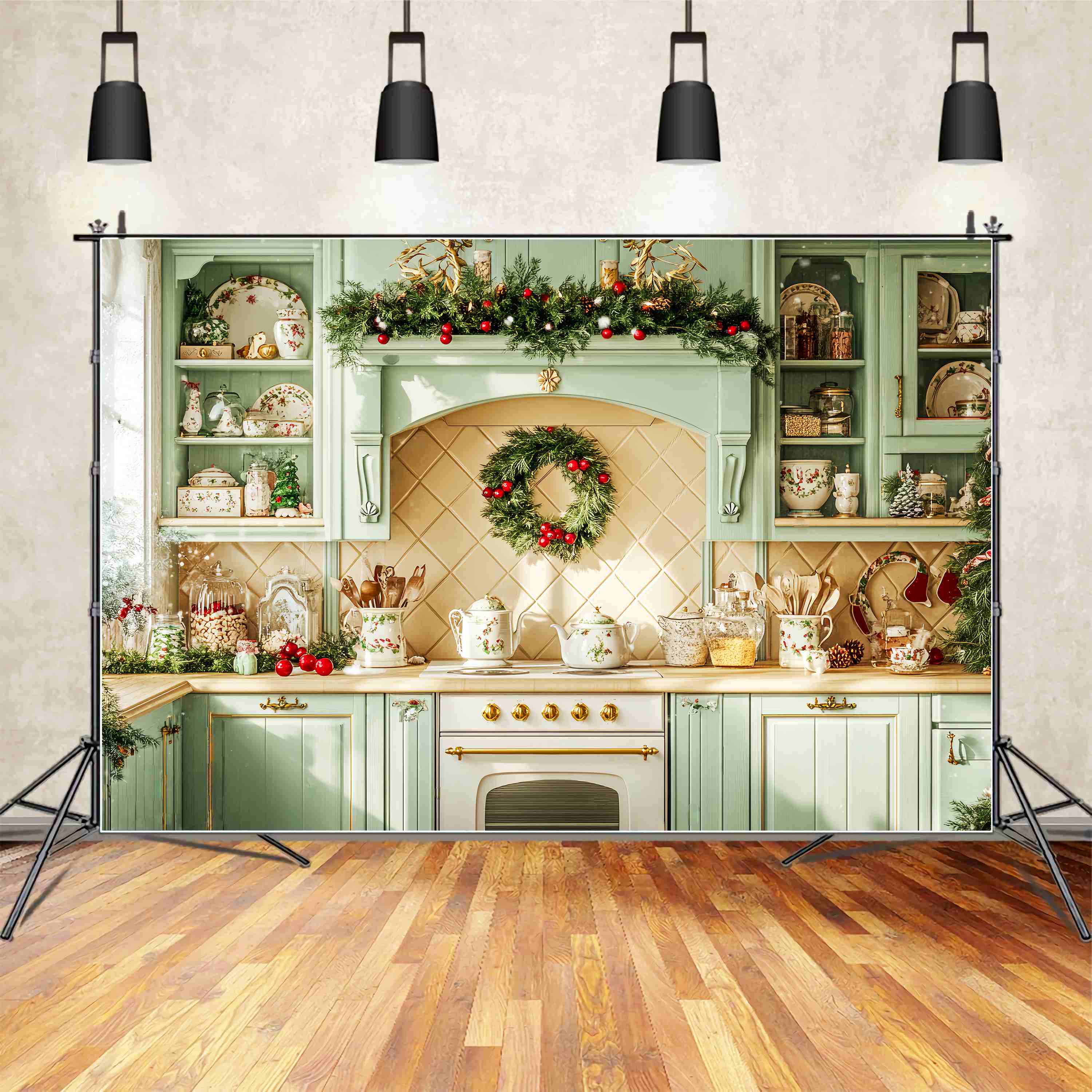 Toile de fond Noël Cuisine Menthe Verte de Noël LXX58-79