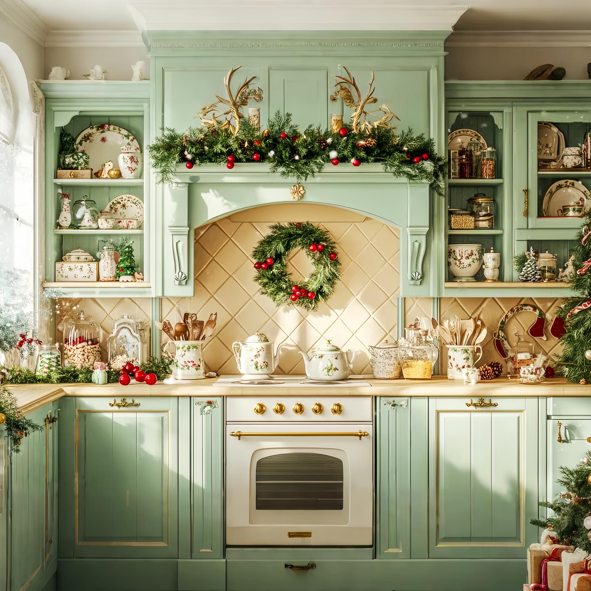 Toile de fond Noël Cuisine Menthe Verte de Noël LXX58-79