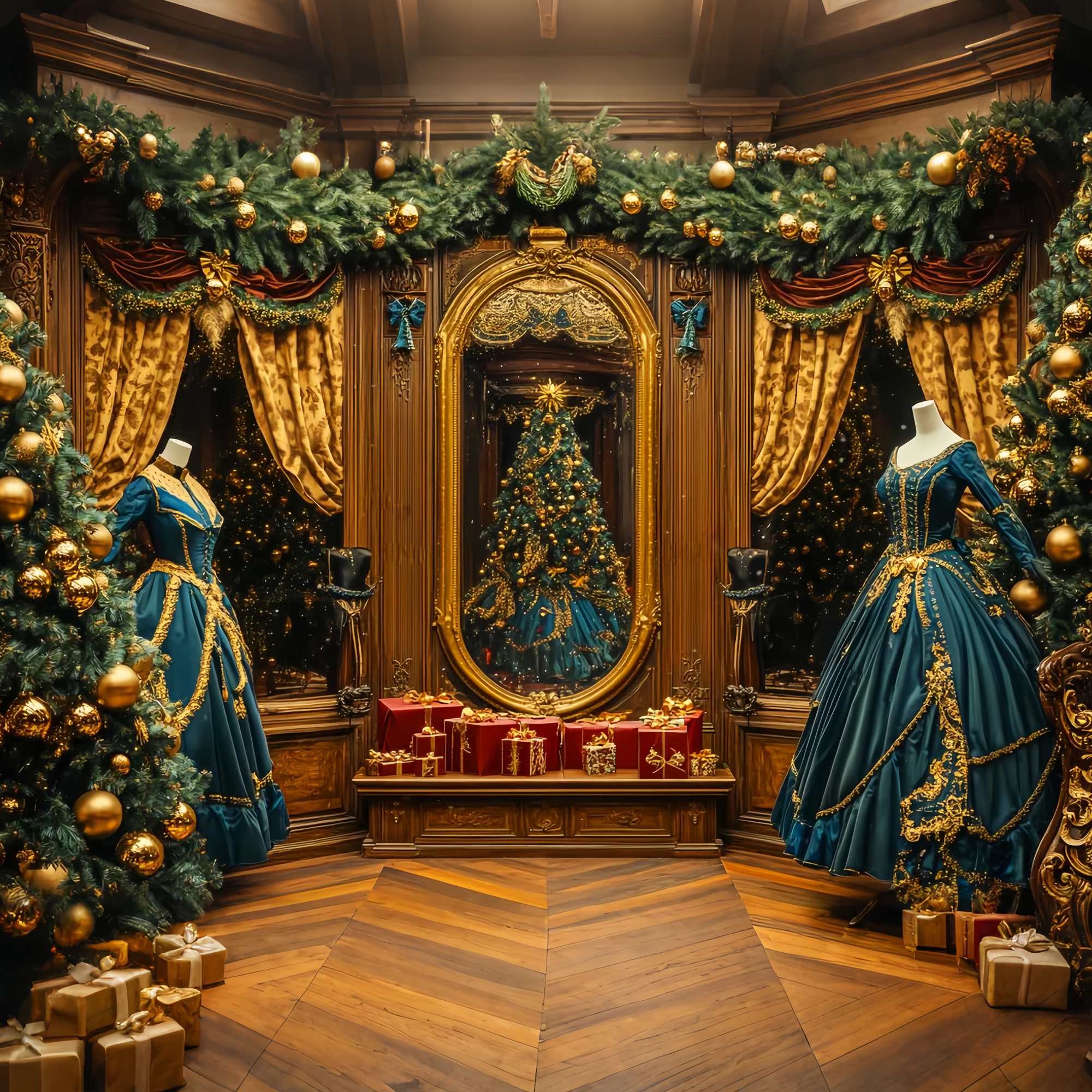 Toile de fond Noël Salle de Bal Miroir Doré Victorien LXX58-80