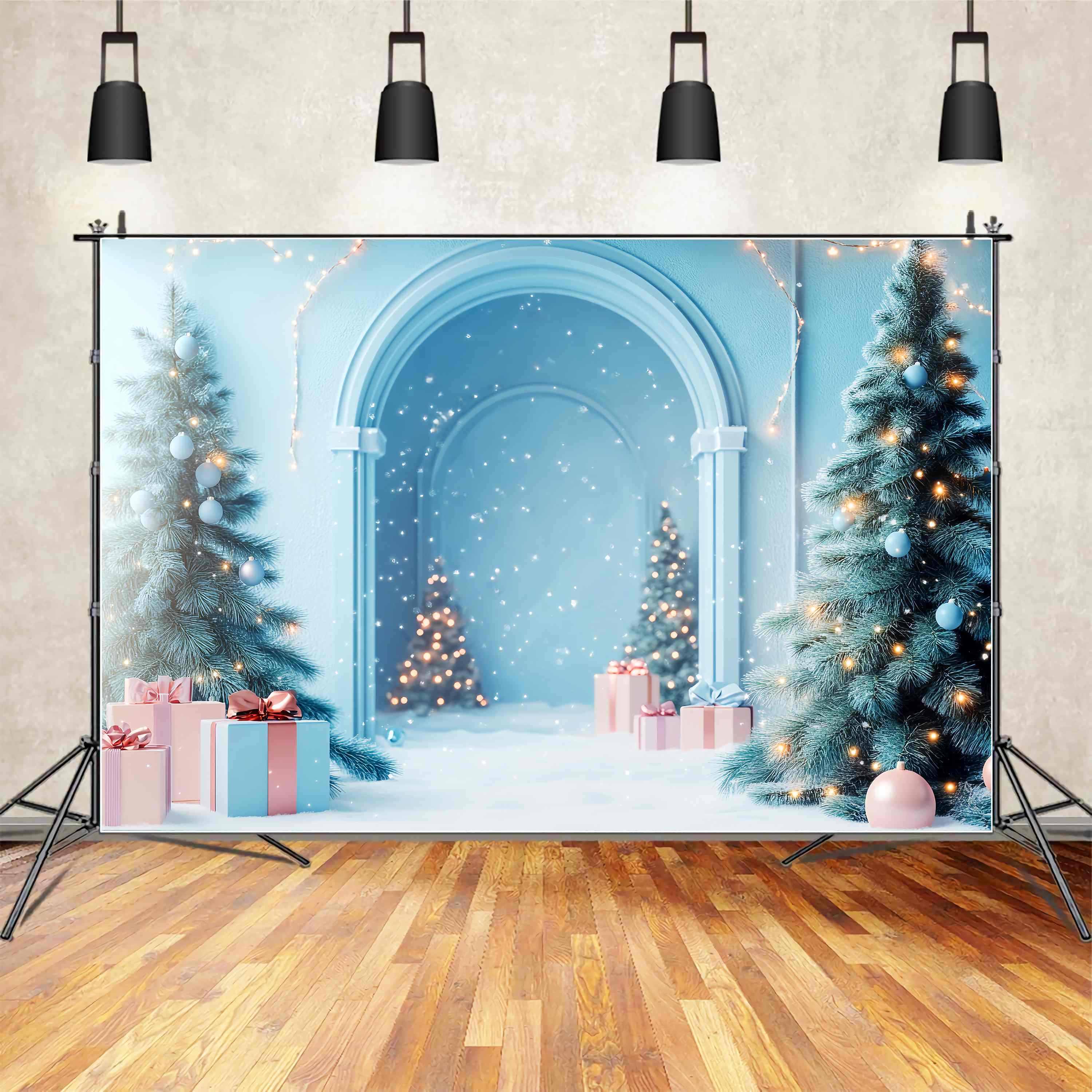 Toile de fond Noël Arche Bleue Givrée Merveille Enneigée LXX58-81