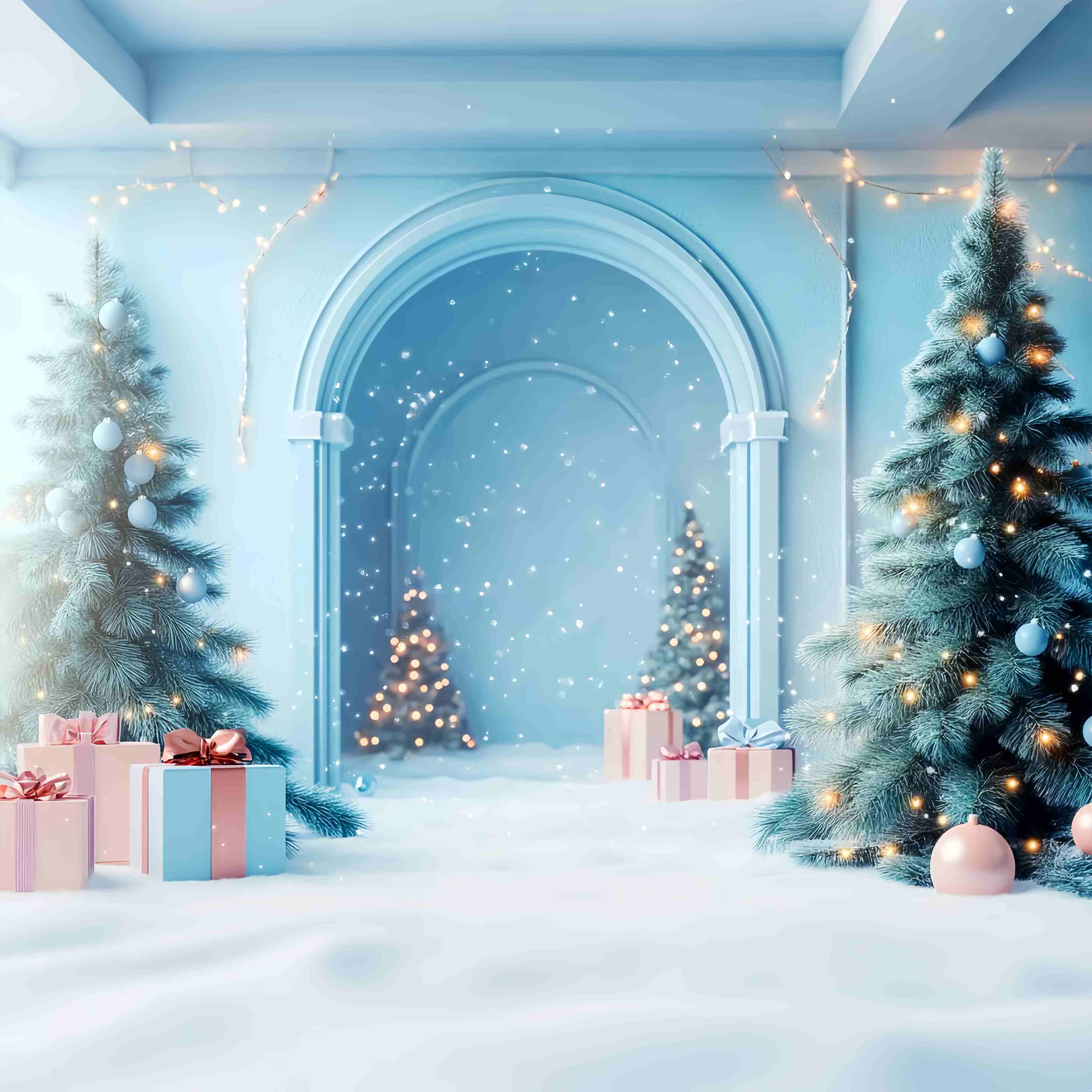 Toile de fond Noël Arche Bleue Givrée Merveille Enneigée LXX58-81