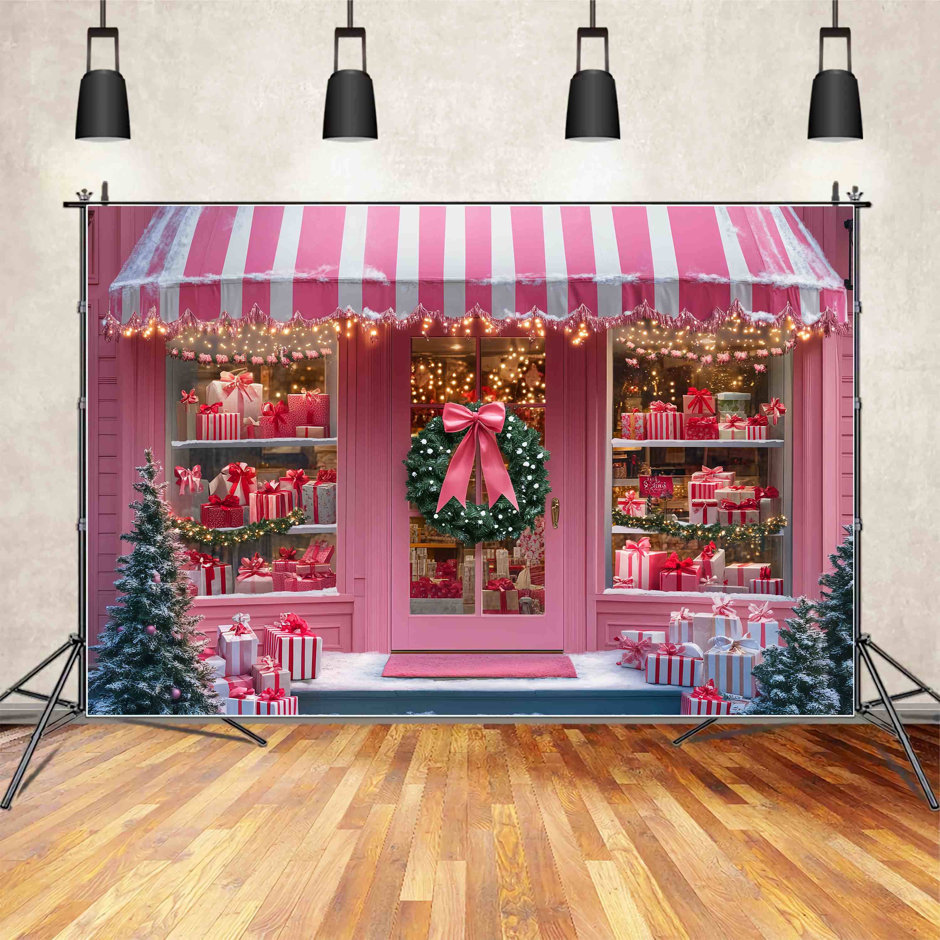 Toile de fond Noël Boutique Rose Rayée Sucrée du Père Noël LXX58-82
