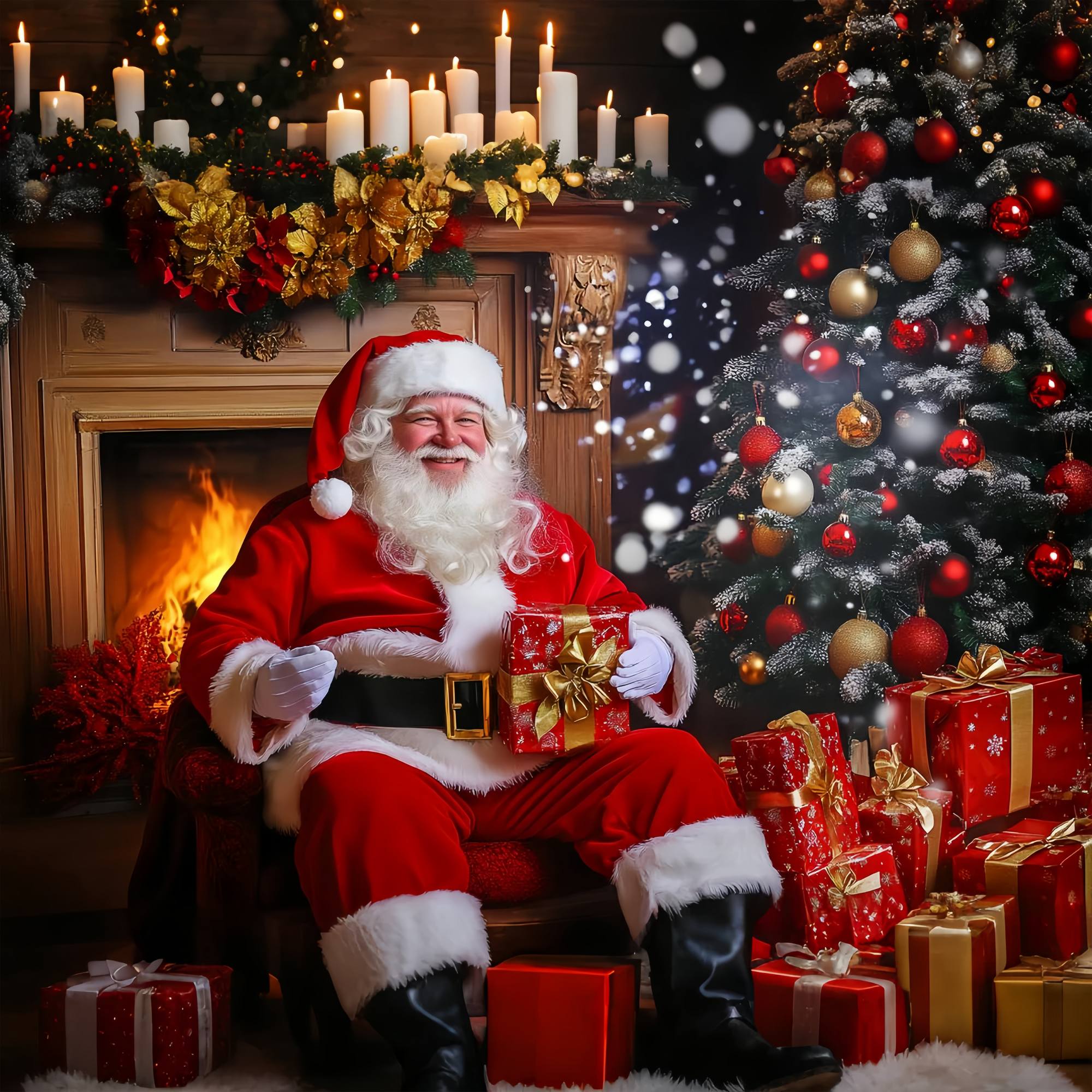 Toile de fond Noël Père Noël à la Cheminée et Cadeaux LXX58-85