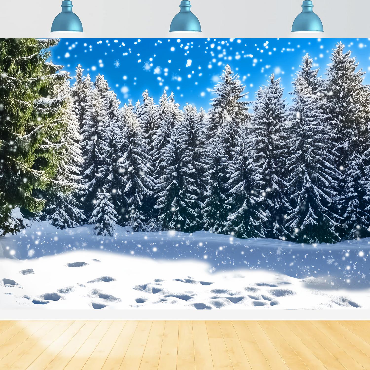 Toile de fond Noël Forêt de Sapins Givrés Étincelante LXX58-88