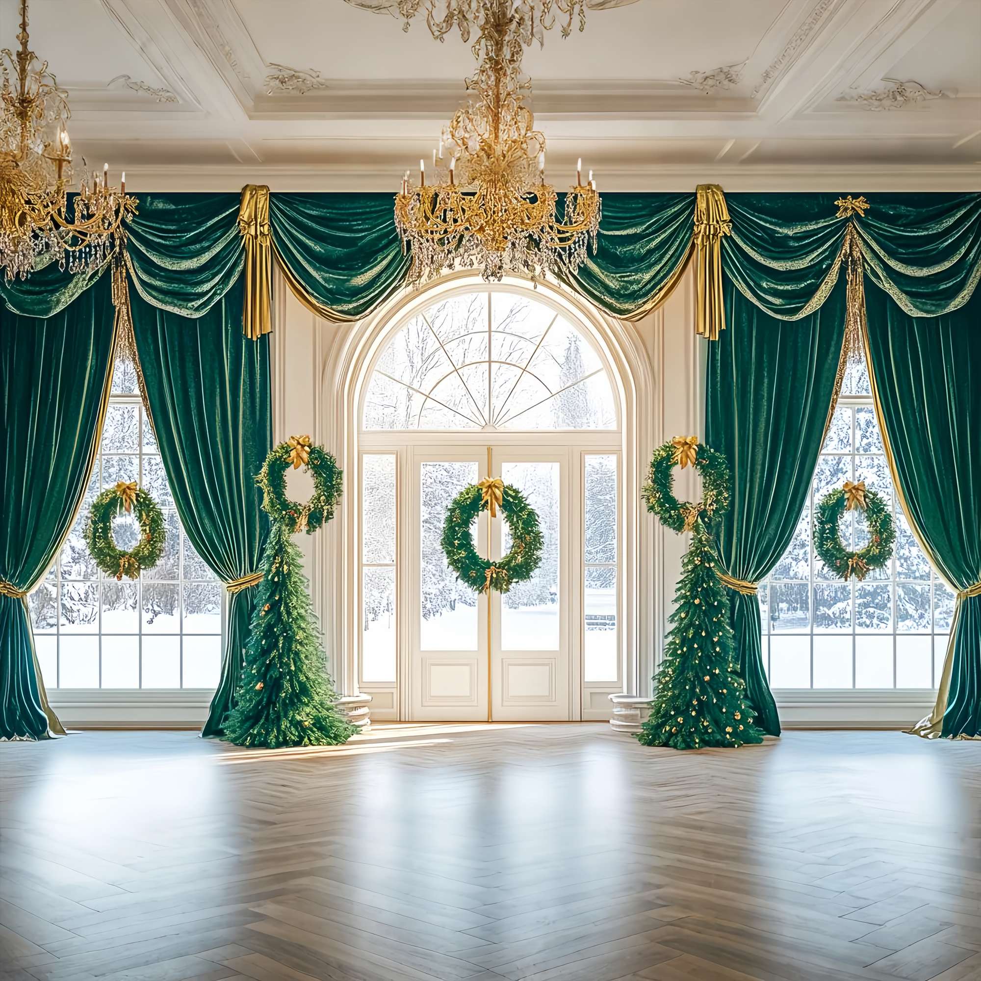 Toile de fond photo Noël Salle aux Boules Émeraudes LXX58-89