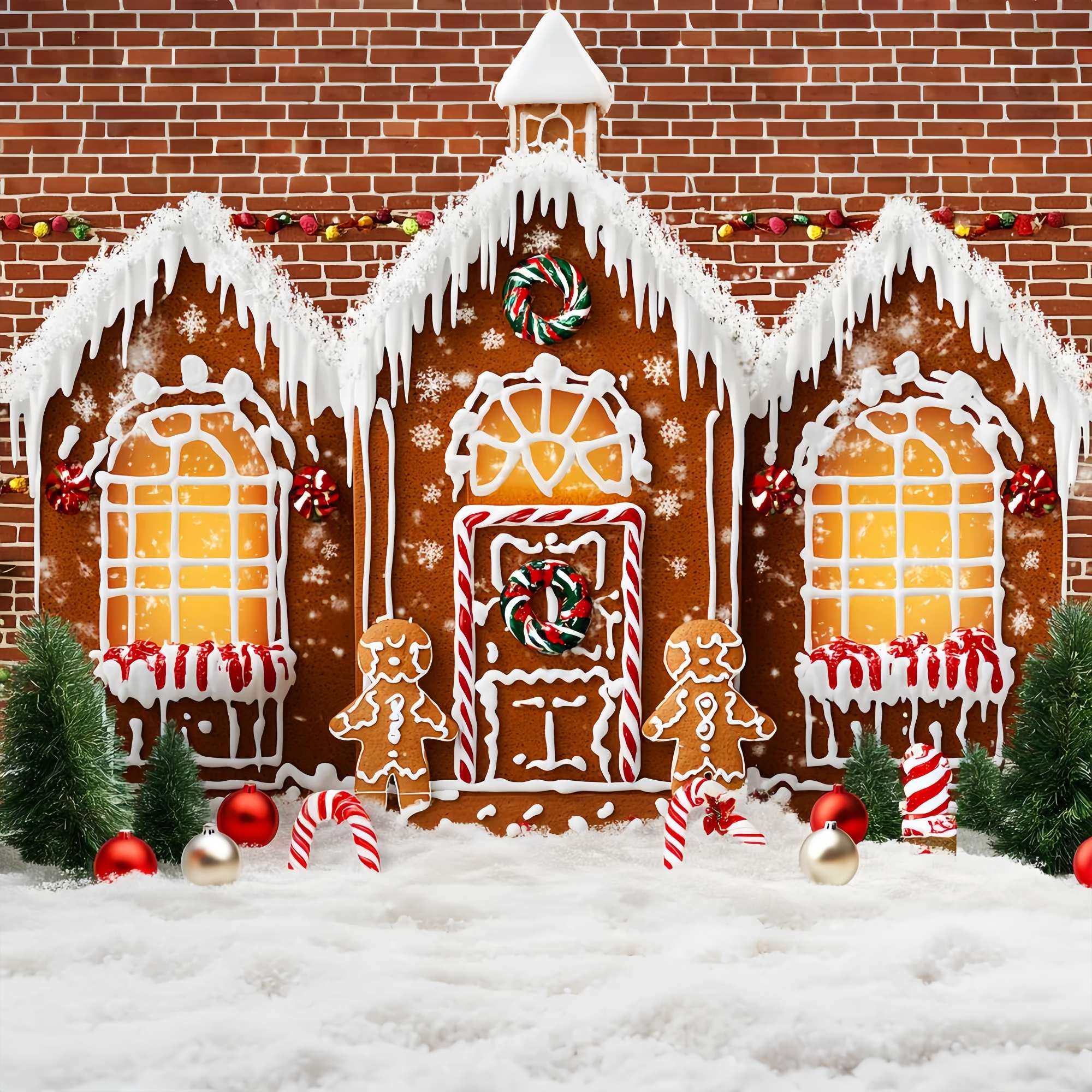 Toile de fond Noël Maison Pain d’Épices Sucre Givré LXX58-91
