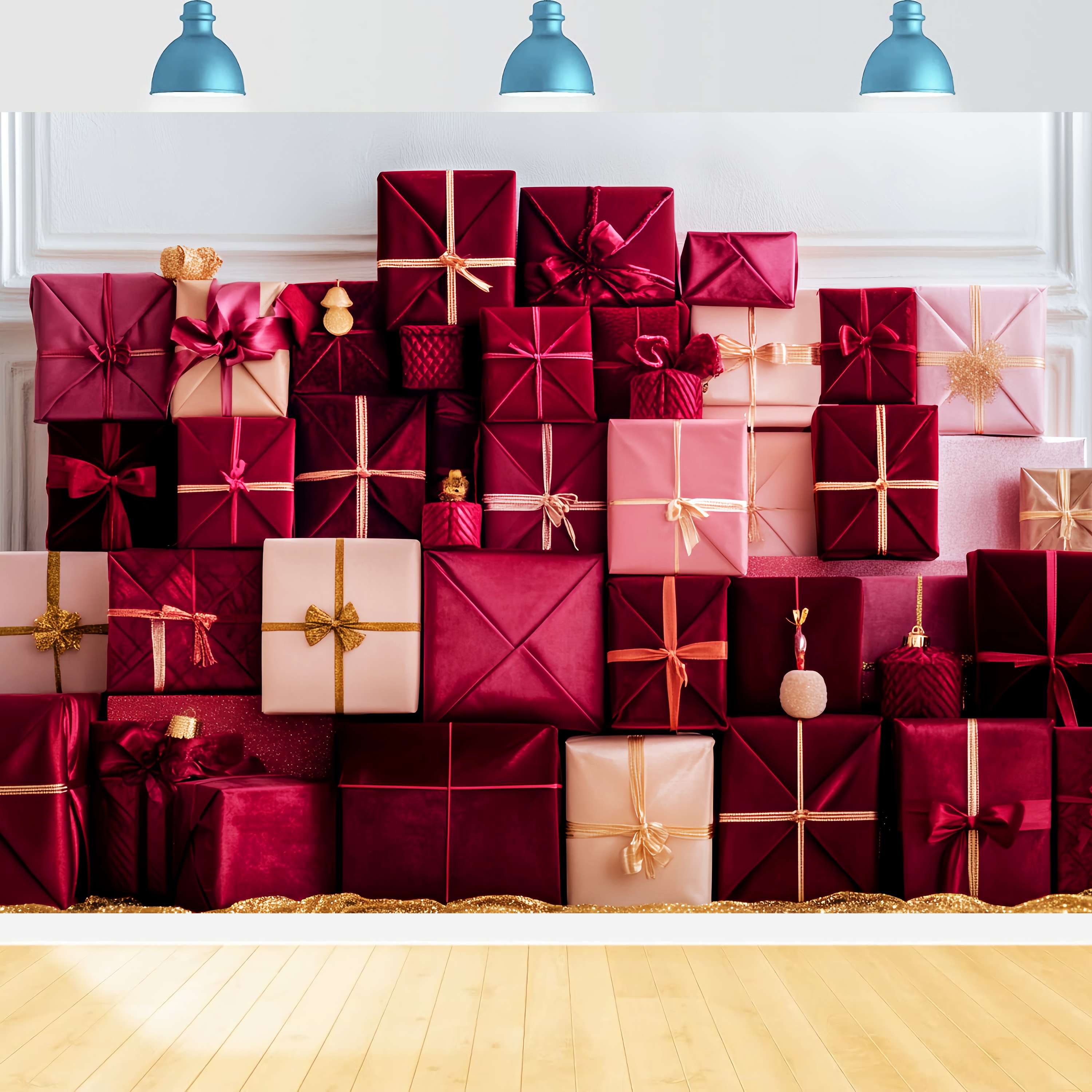 Toile de fond Noël Pyramide de Cadeaux Rouge Rosé de Luxe LXX58-93