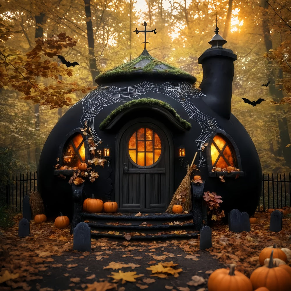 Toile De Fond Photo Halloween Horreur Citrouilles Effrayantes Hutte De Sorcière LXX59-100