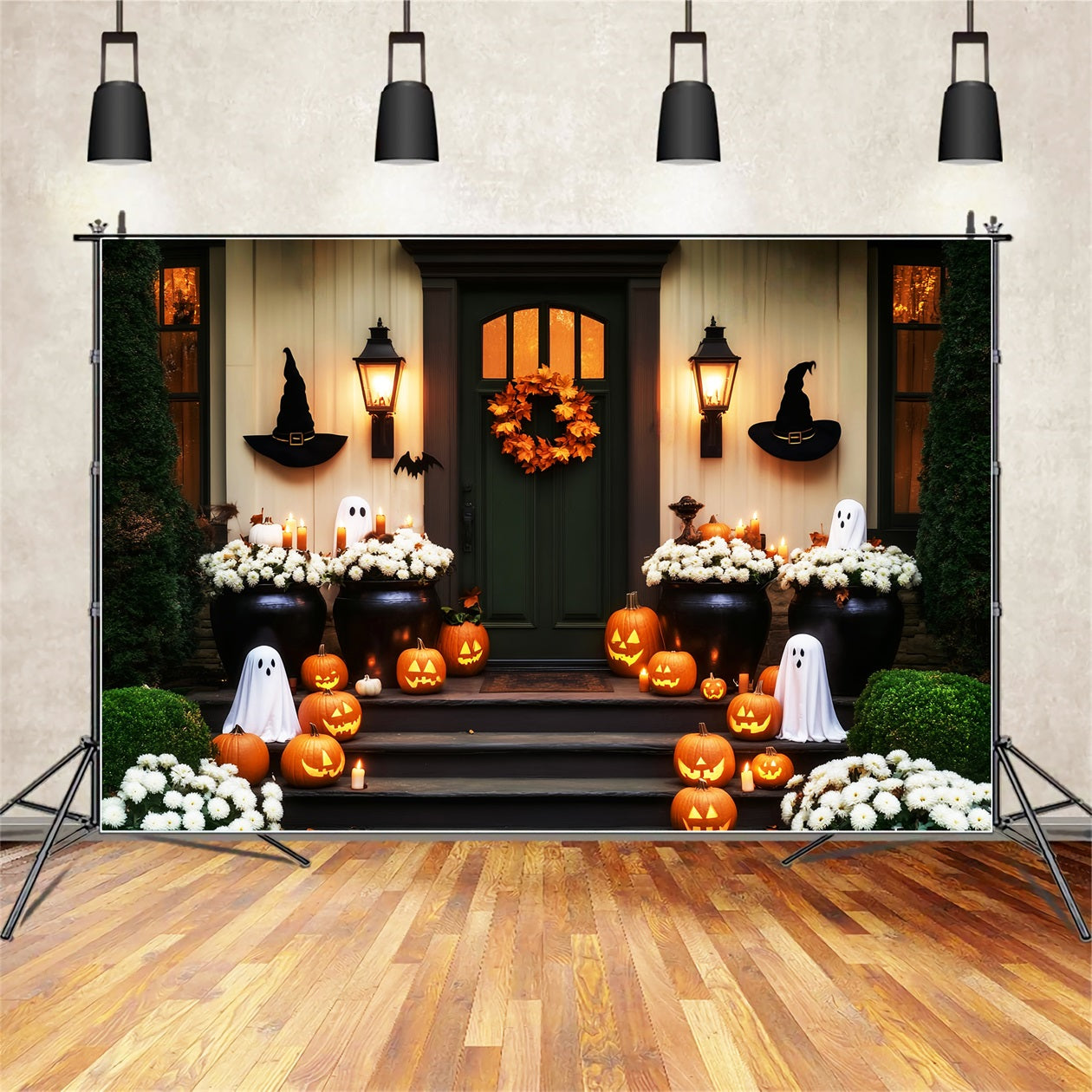 Toile De Fond Halloween Fantôme Citrouille Fleurs Entrée Fantôme LXX59-105