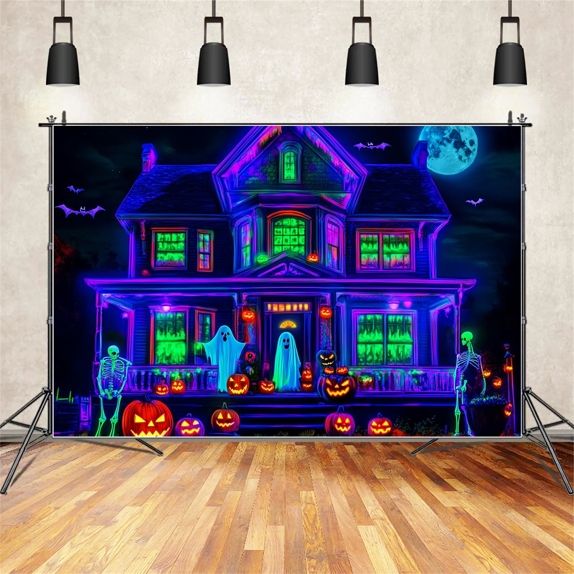 Toile De Fond Halloween Fantôme Néon Maison Hantée Lueur Effrayant LXX59-108