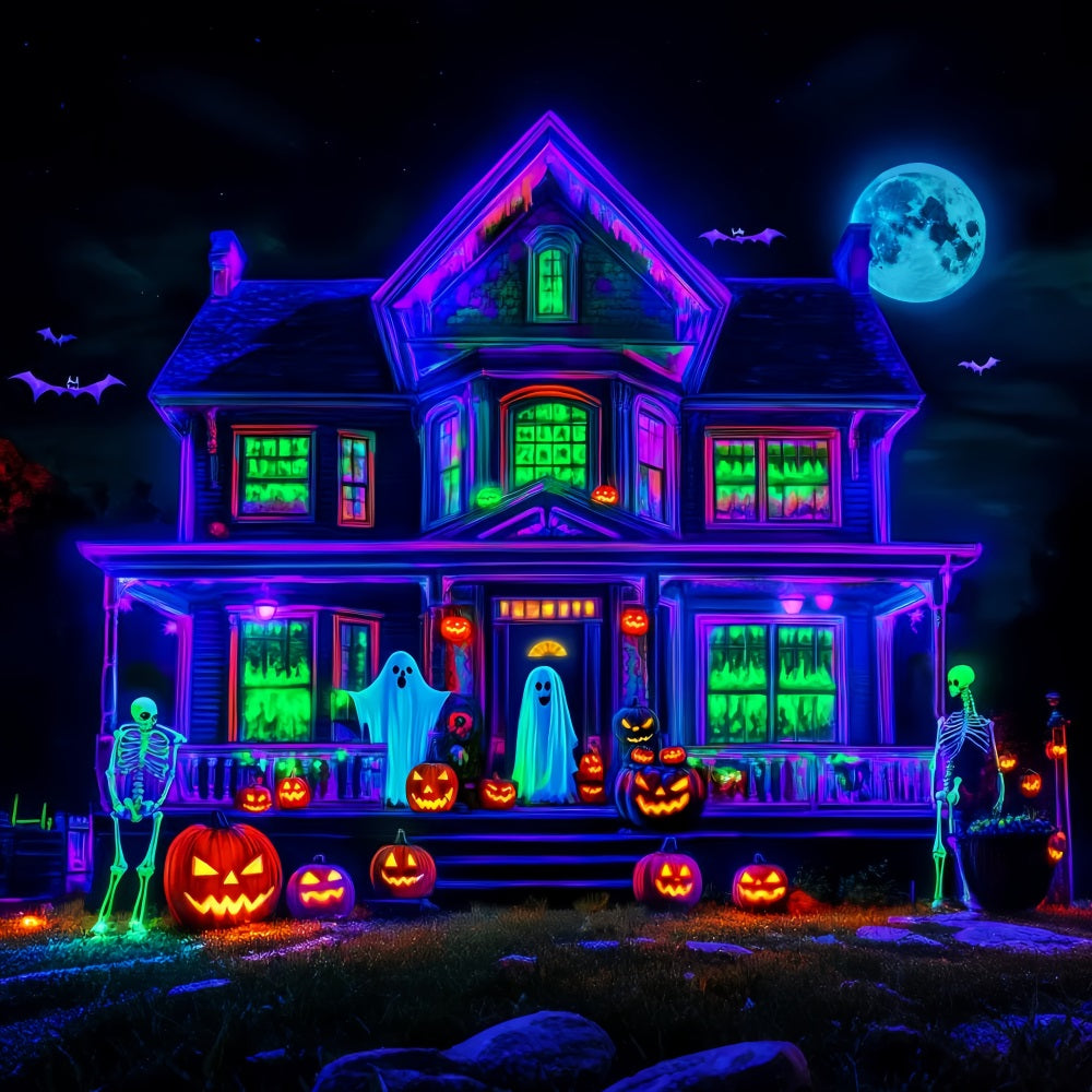 Toile De Fond Halloween Fantôme Néon Maison Hantée Lueur Effrayant LXX59-108