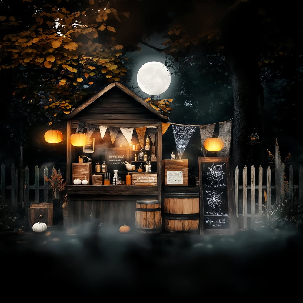 Toile De Fond Halloween Forêt Hantée Stand De Potion Clair De Lune Citrouilles LXX59-111