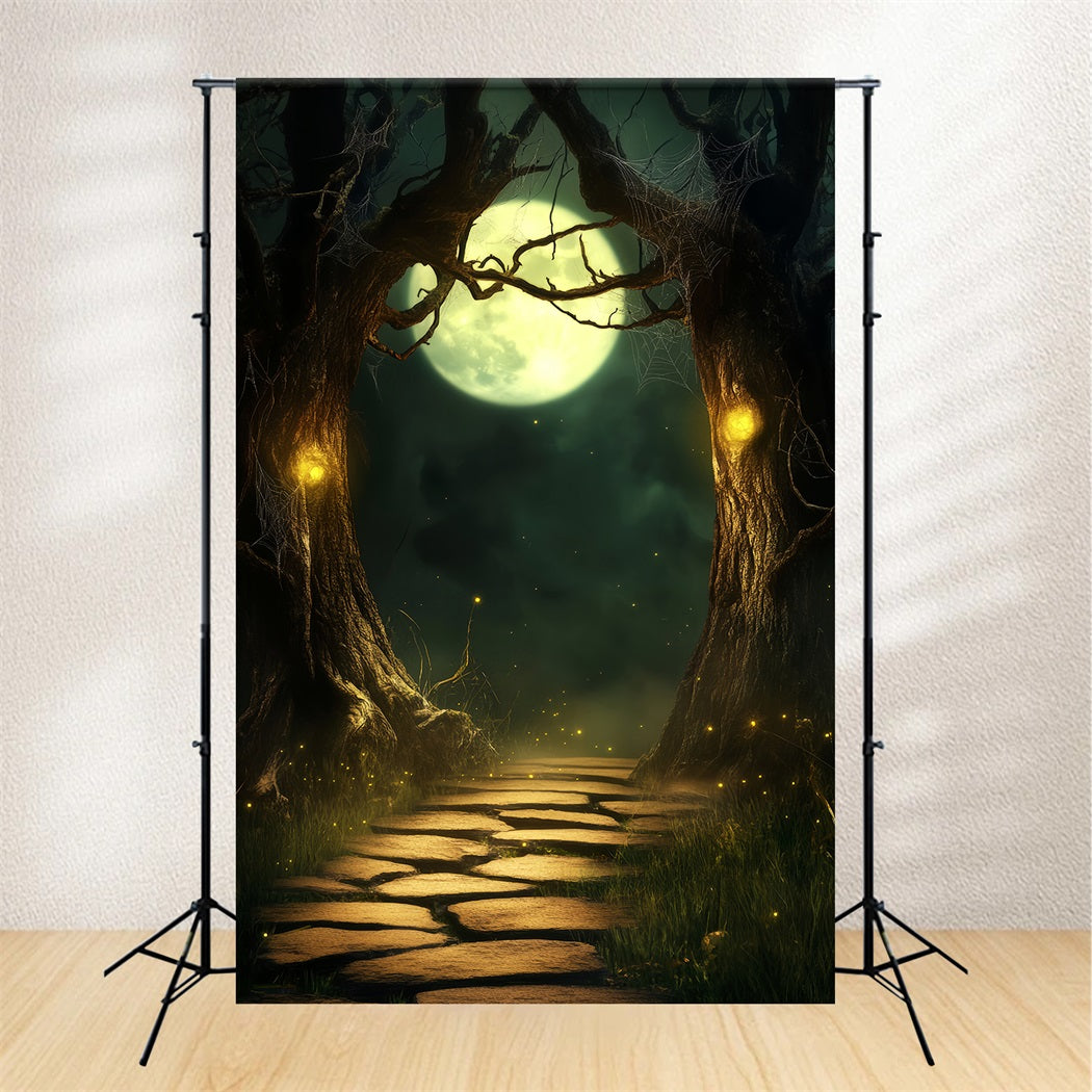 Toile De Fond Photo Halloween Forêt Hantée Chemin Clair De Lune Arbres Enchantés LXX59-118