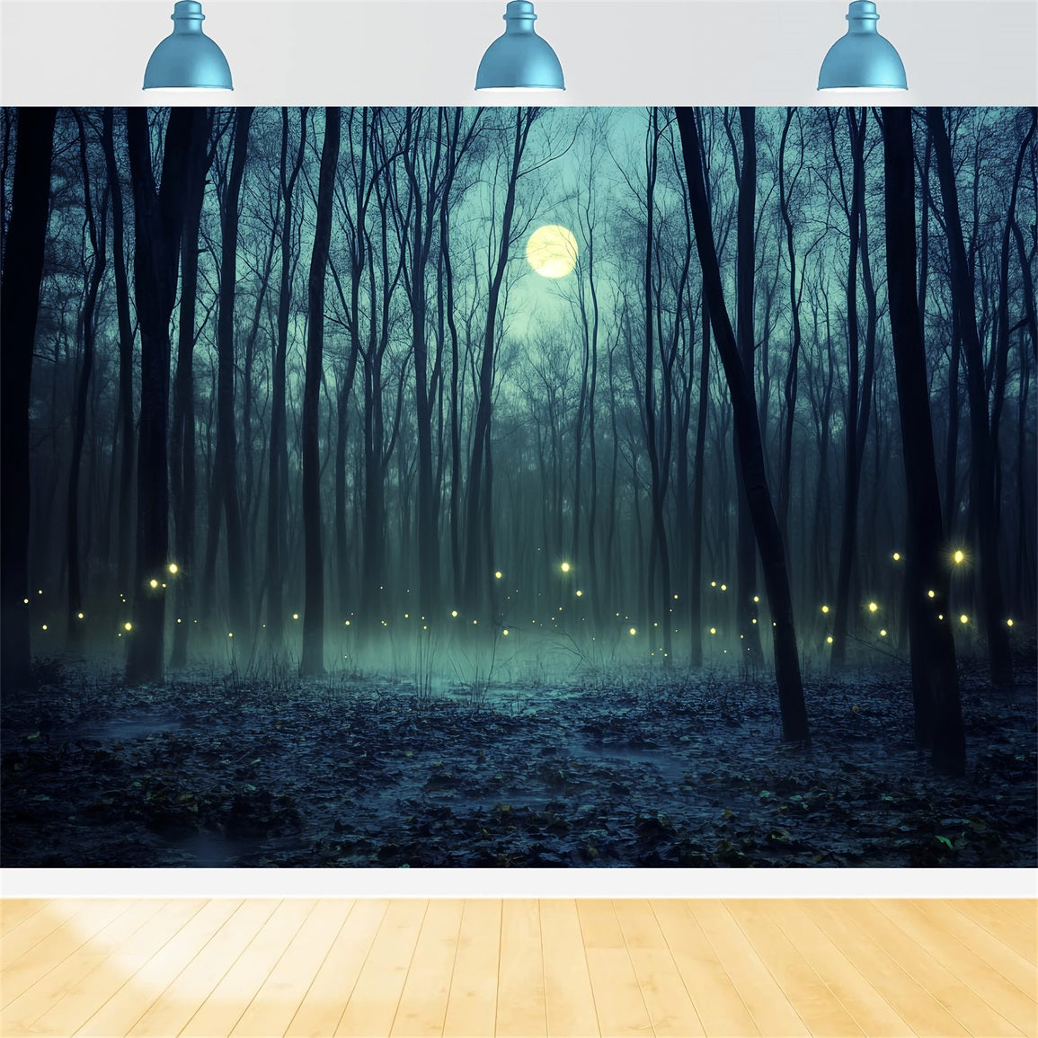 Toile De Fond Photo Halloween Forêt Hantée Forêt Clair De Lune Lucioles LXX59-121