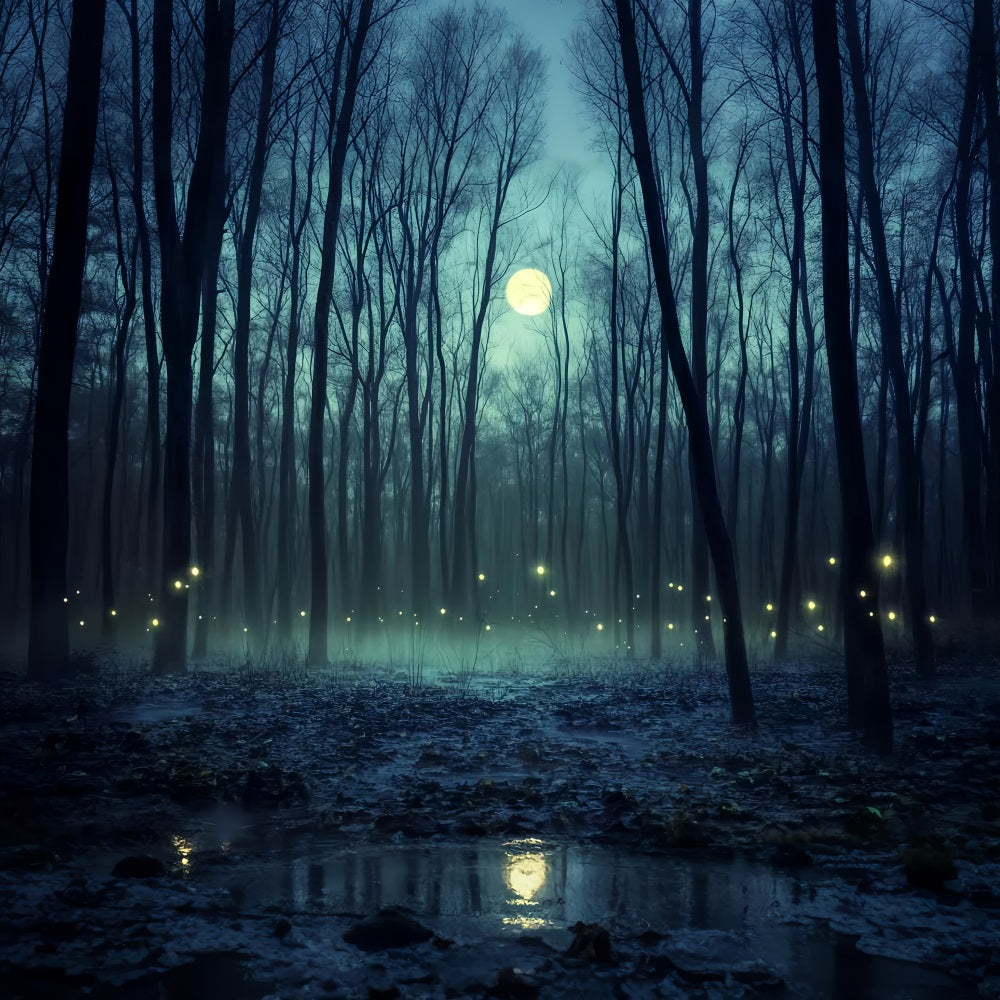 Toile De Fond Photo Halloween Forêt Hantée Forêt Clair De Lune Lucioles LXX59-121
