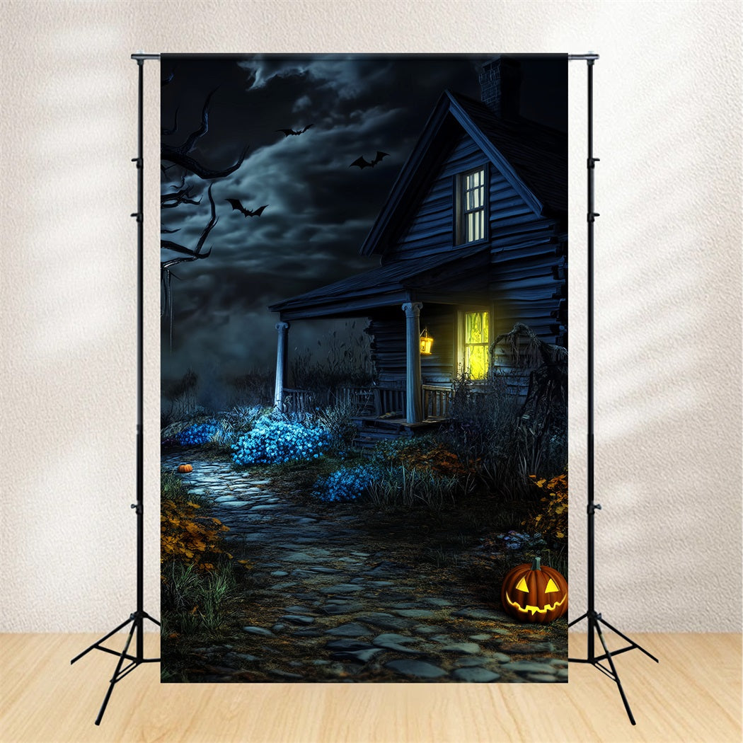 Toile De Fond Photo Halloween Forêt Hantée Cabane Lugubre Chemin Citrouilles LXX59-122