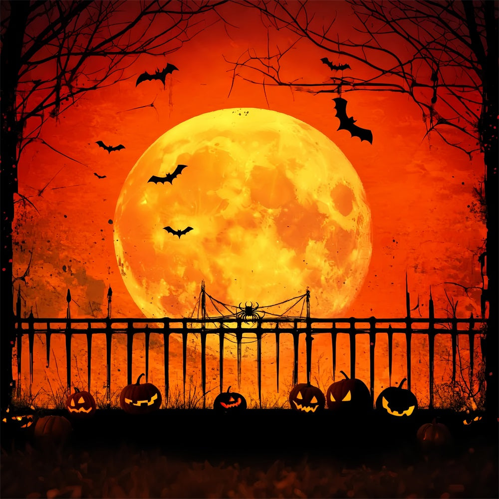 Toile De Fond Halloween Forêt Hantée Clôture Citrouille Lune LXX59-128