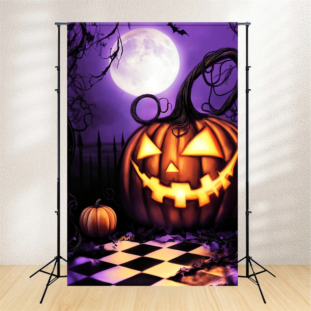 Toile De Fond Halloween Forêt Hantée Citrouille Géante Sourire Lune LXX59-130