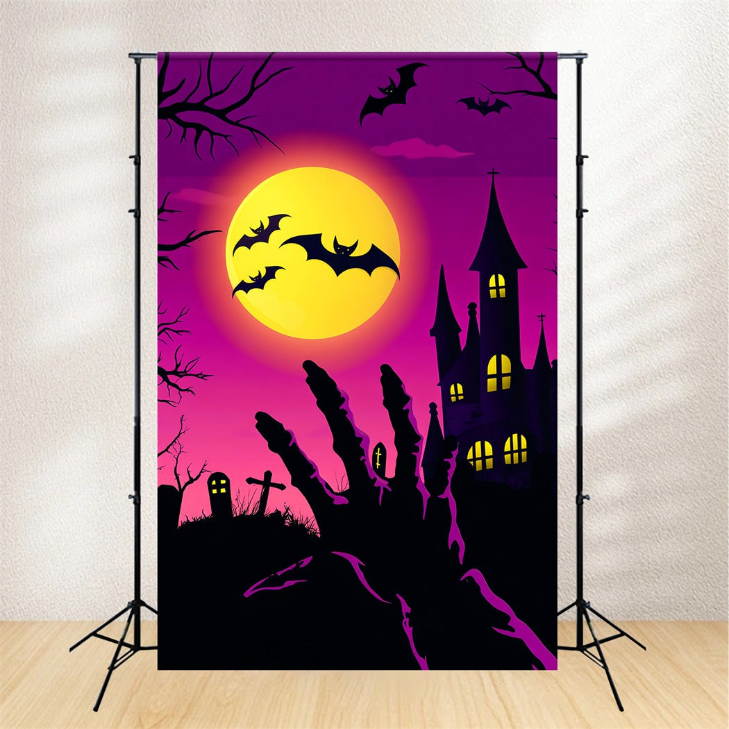 Toile De Fond Photo Halloween Forêt Hantée Main Zombie Cimetière Chauves-Souris LXX59-133