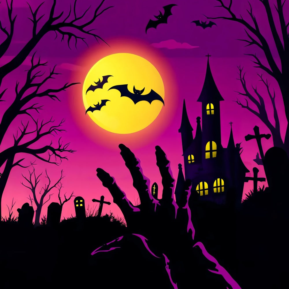 Toile De Fond Photo Halloween Forêt Hantée Main Zombie Cimetière Chauves-Souris LXX59-133