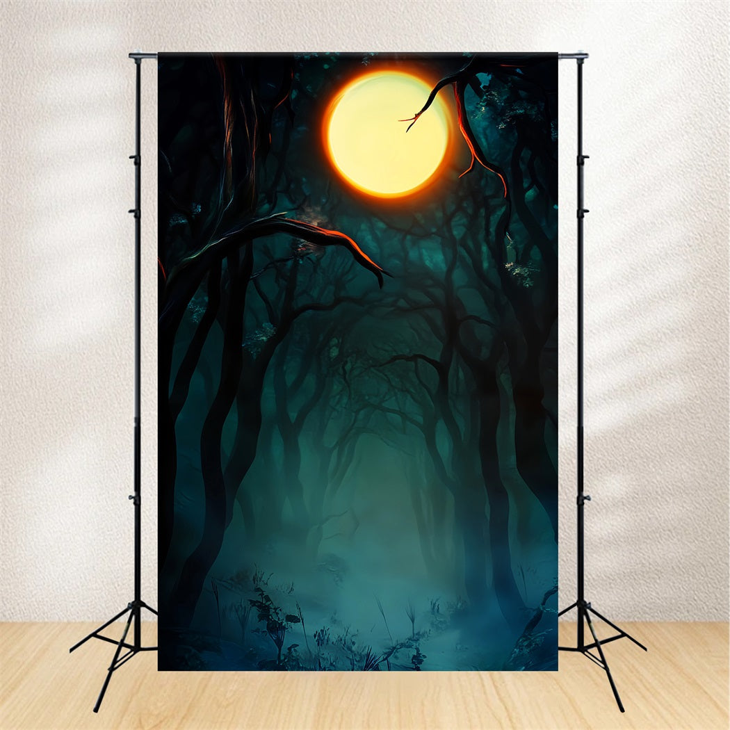 Toile De Fond Halloween Forêt Hantée Forêt Sombre Pleine Lune LXX59-142