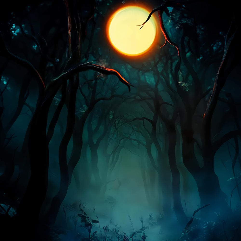 Toile De Fond Halloween Forêt Hantée Forêt Sombre Pleine Lune LXX59-142