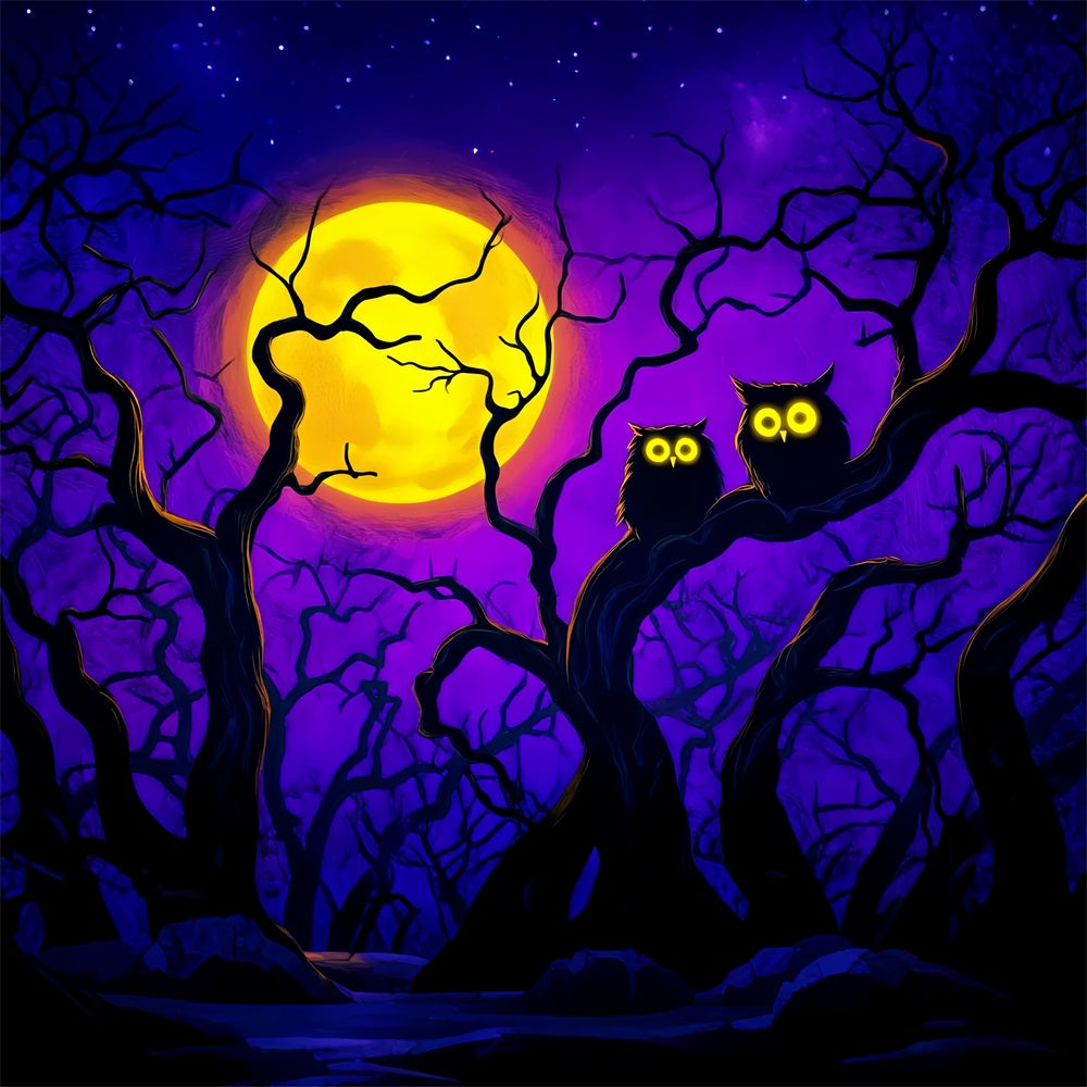 Toile De Fond Halloween Hiboux Clair De Lune Branches LXX59-145
