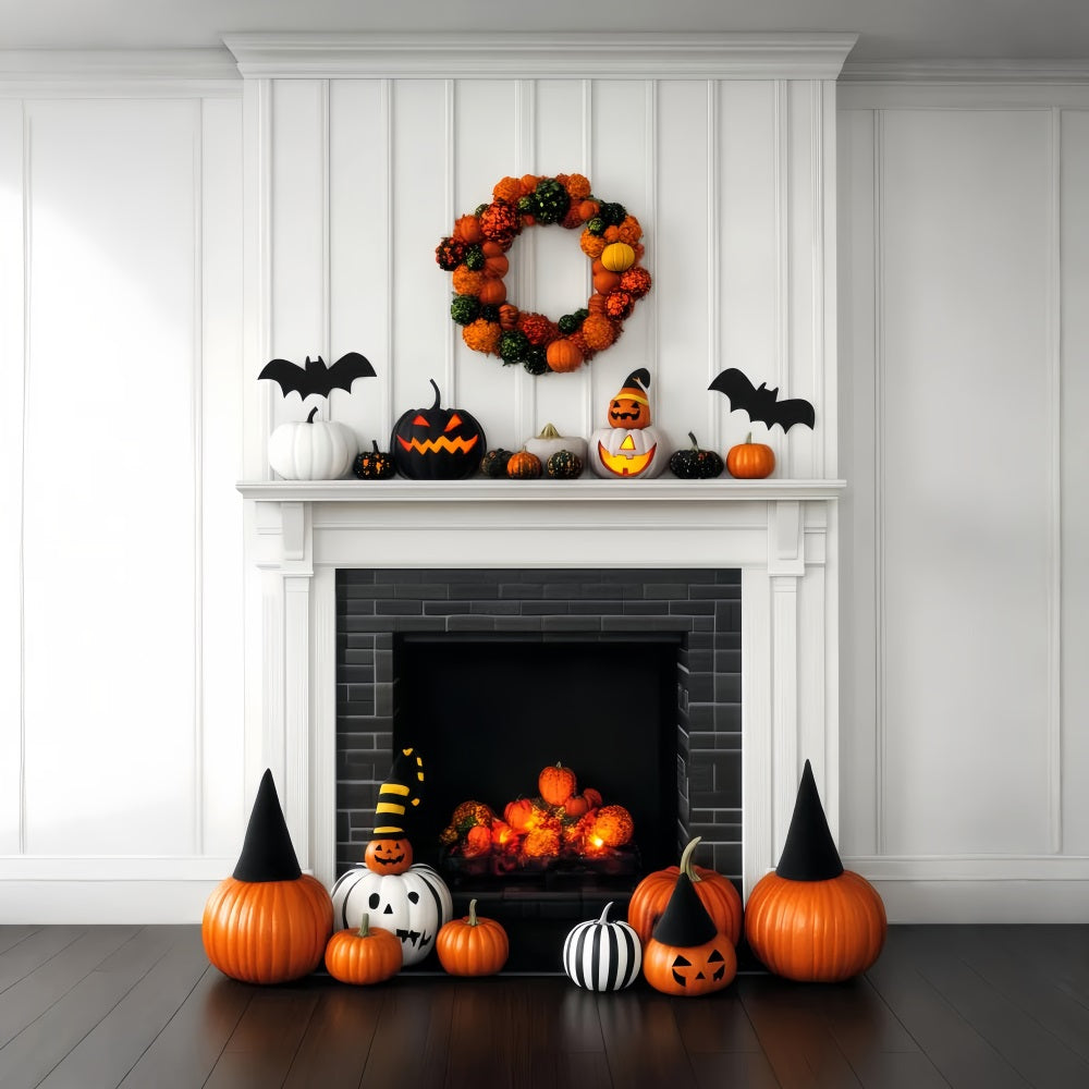 Toile De Fond Halloween Citrouille Cheminée Décor Festif LXX59-147