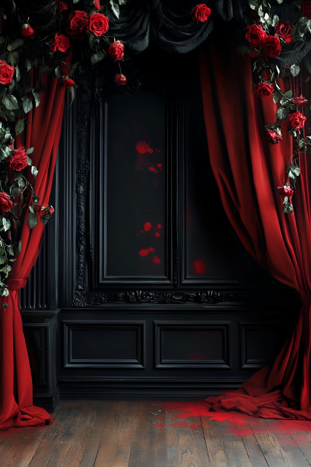 Toile De Fond Halloween Roses Sanglantes Rideaux Gothiques LXX59-153