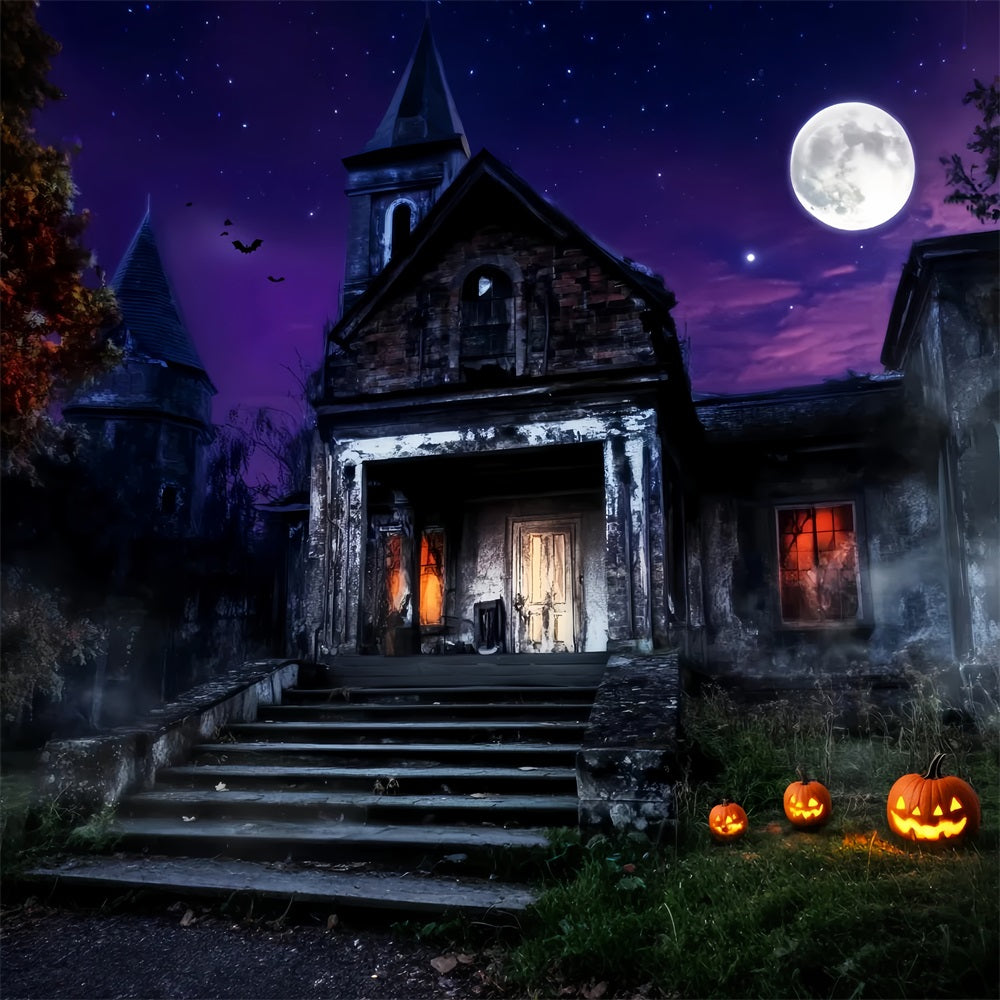 Toile De Fond Photo Halloween Cimetière Manoir Hanté Ciel Violet LXX59-157