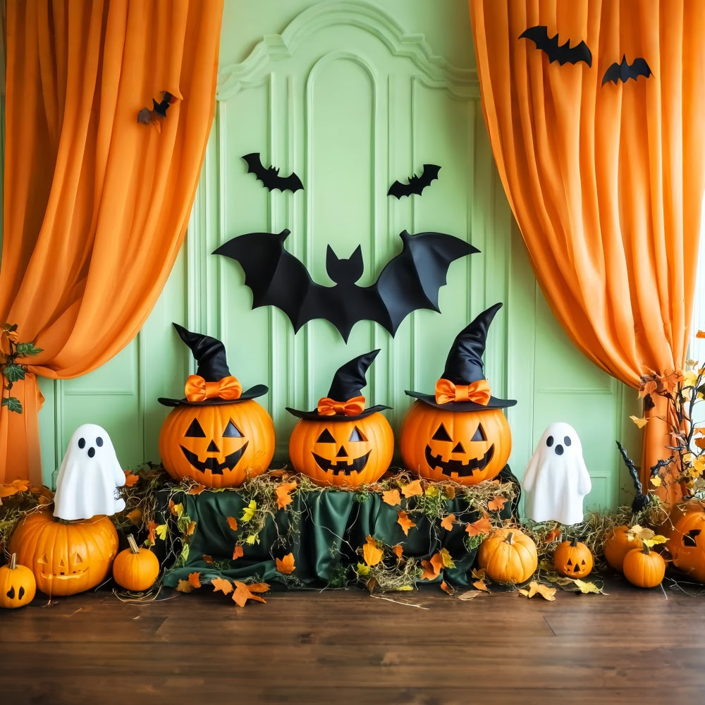 Toile De Fond Halloween Cimetière Citrouilles Fantôme Sorcière Chauves-Souris LXX59-158