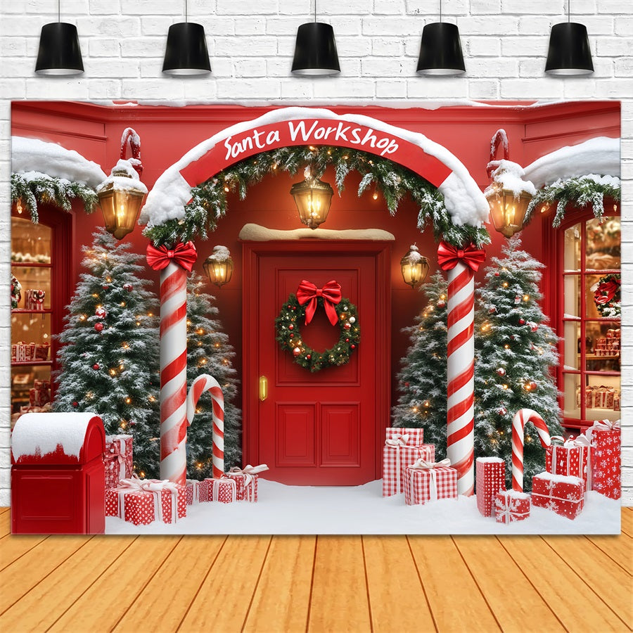Toile de fond Noël Atelier du Père Noël Arche Boutique Rouge TWW59-161