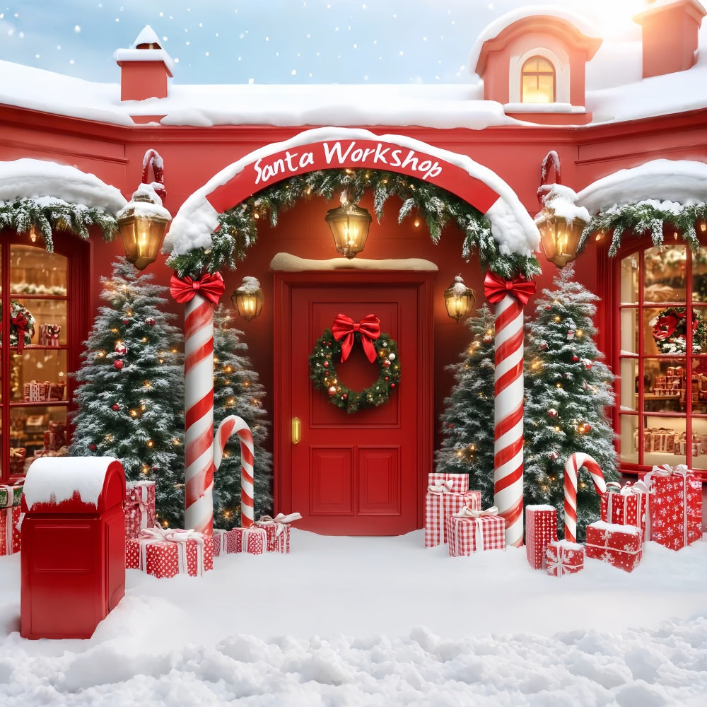 Toile de fond Noël Atelier du Père Noël Arche Boutique Rouge TWW59-161
