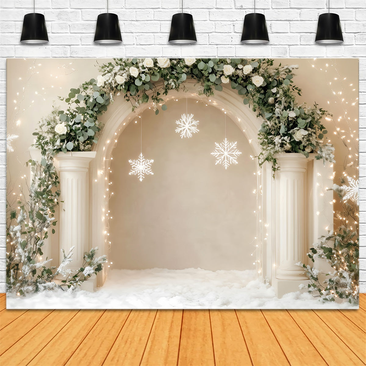 Toile de fond Noël Blanc Arche Élégante Décor Flocons de Neige Mur LXX59-168