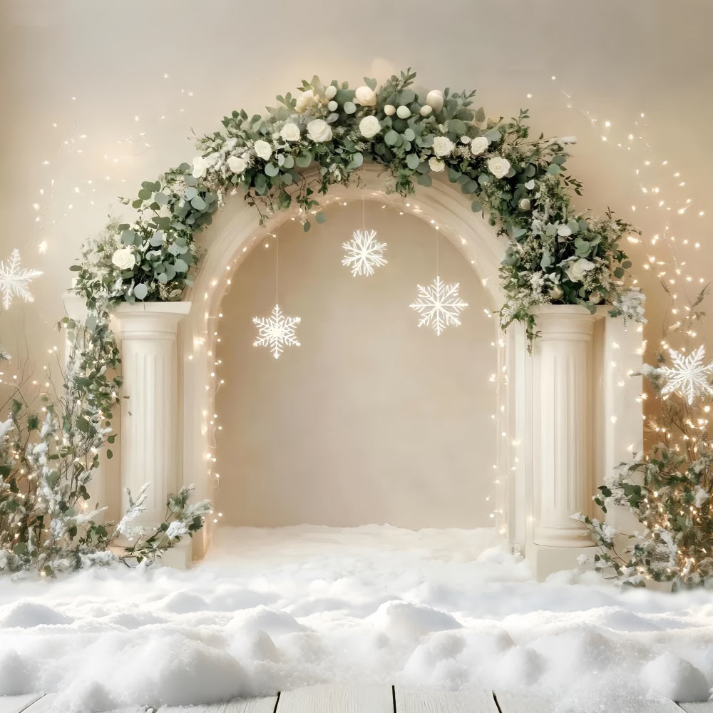 Toile de fond Noël Blanc Arche Élégante Décor Flocons de Neige Mur LXX59-168