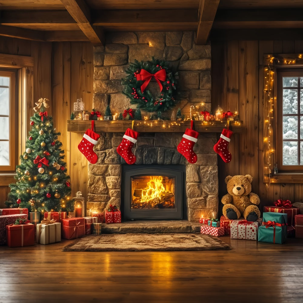 Toile de fond photo Noël Cheminée Bas Guirlande LXX59-173