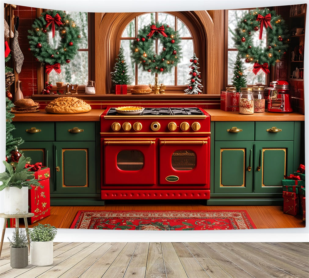 Toile de fond photo Noël Cuisine Couronnes Festives Four LXX59-175