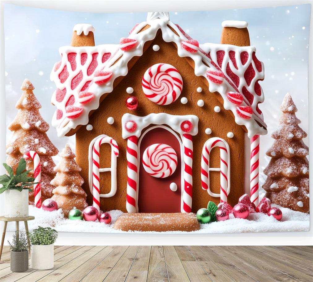 Toile de fond Noël Maison Pain d’Épices Neige Bonbons Menthe Poivrée LXX59-178
