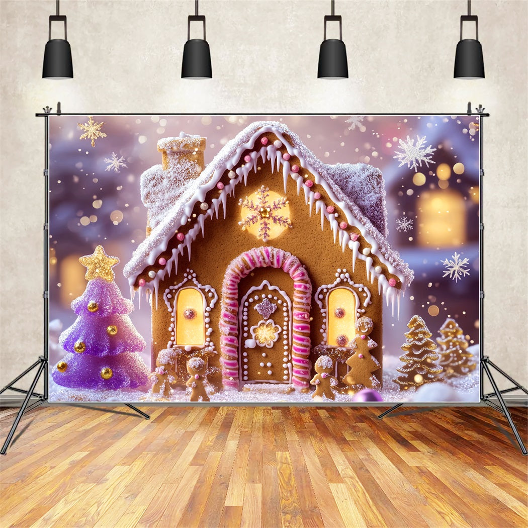 Toile de fond Noël Maison Pain d’Épices Cottage Étincelant Lumières LXX59-179