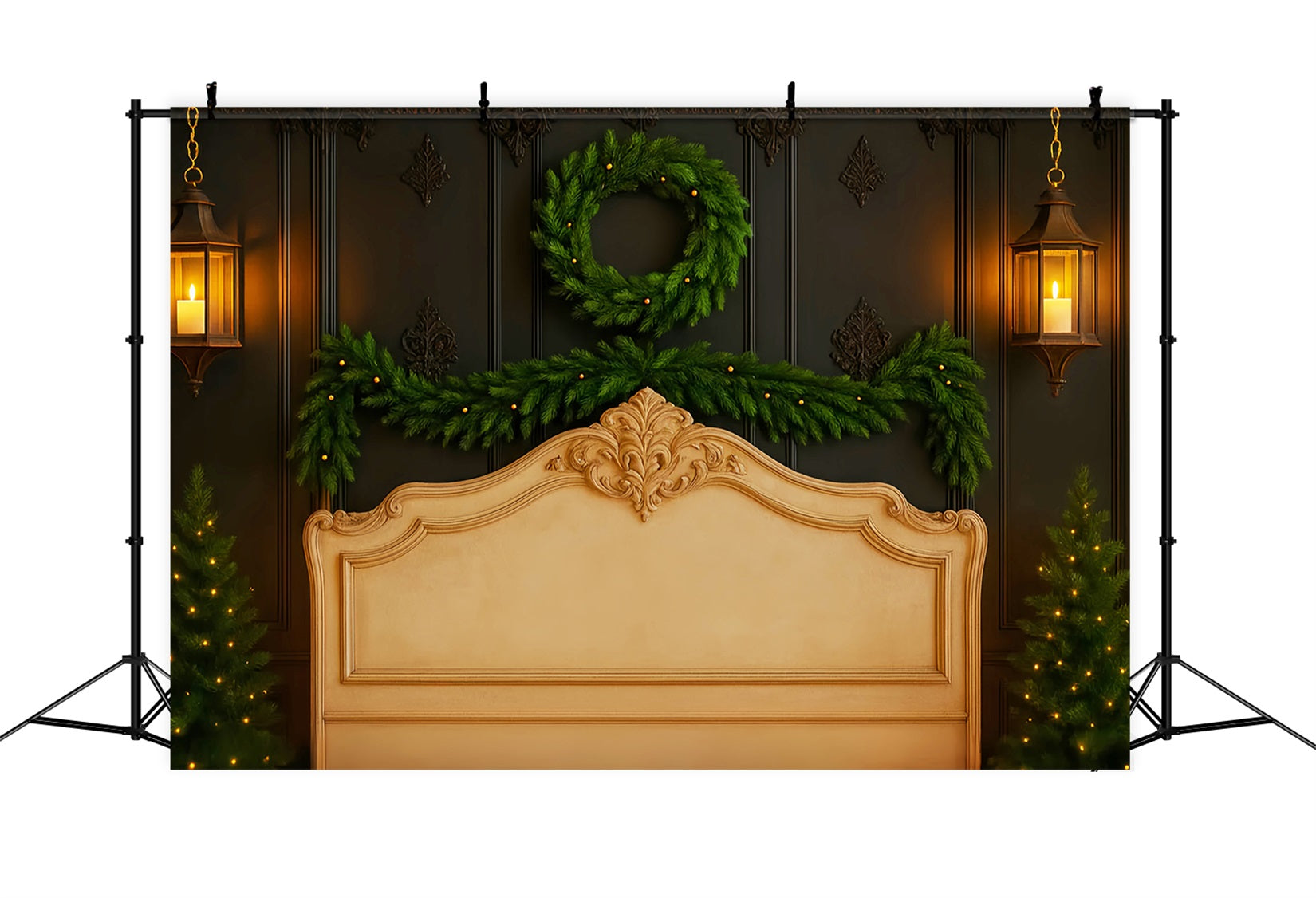 Toile de fond Noël Tête de Lit Élégante Guirlande Couronne Mur LXX59-180