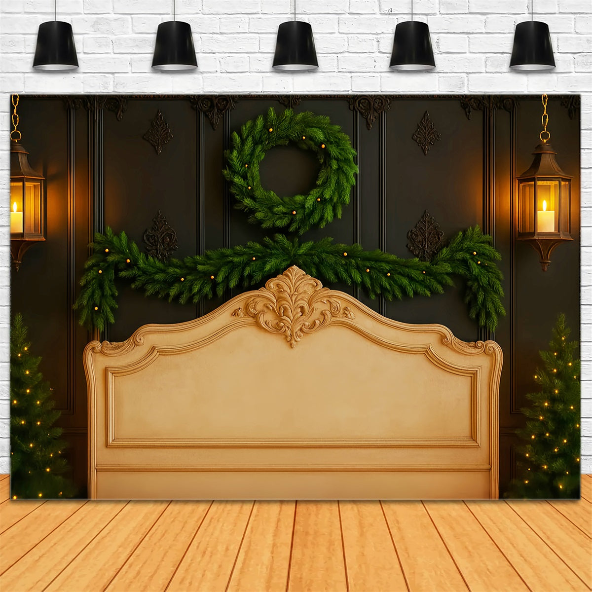 Toile de fond Noël Tête de Lit Élégante Guirlande Couronne Mur LXX59-180