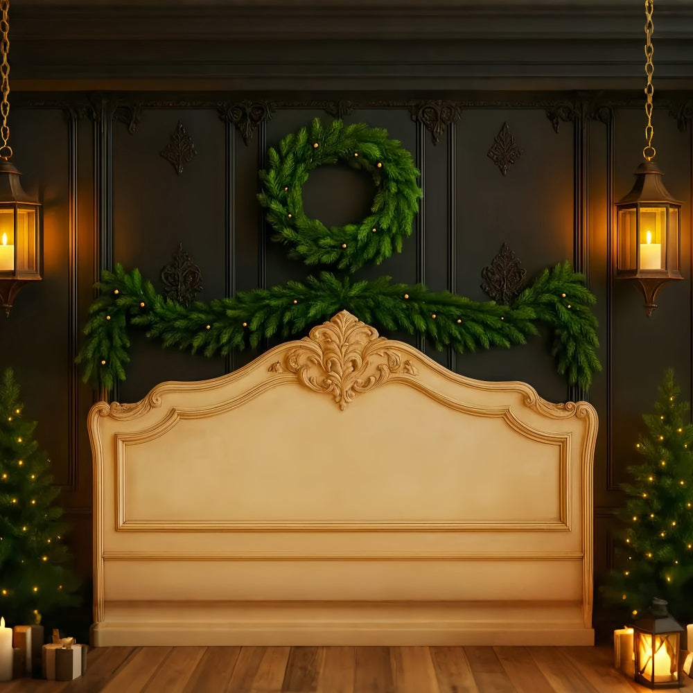 Toile de fond Noël Tête de Lit Élégante Guirlande Couronne Mur LXX59-180