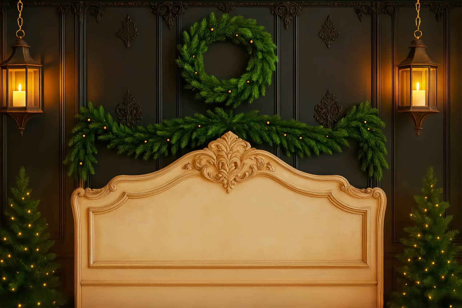 Toile de fond Noël Tête de Lit Élégante Guirlande Couronne Mur LXX59-180