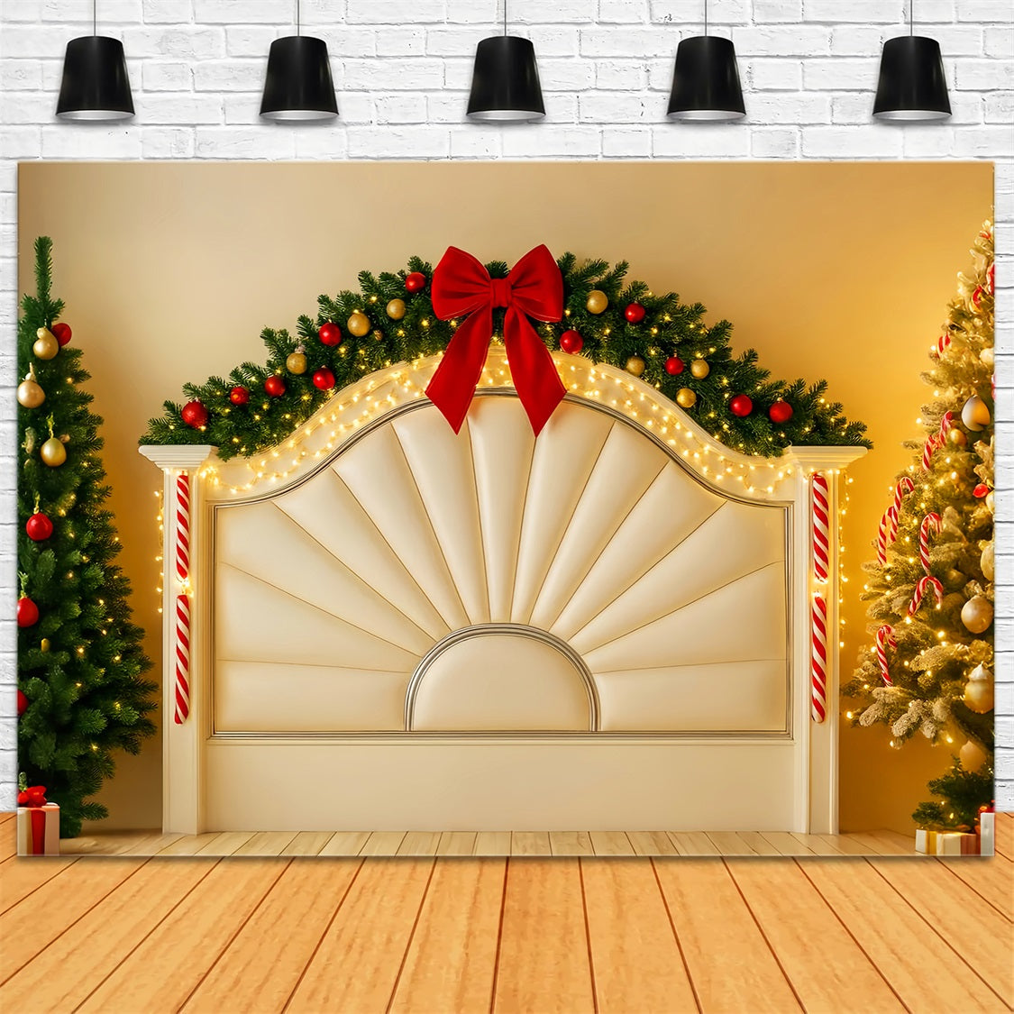 Toile de fond Noël Tête de Lit Guirlande Festive Sucre d’Orge Lueur LXX59-182