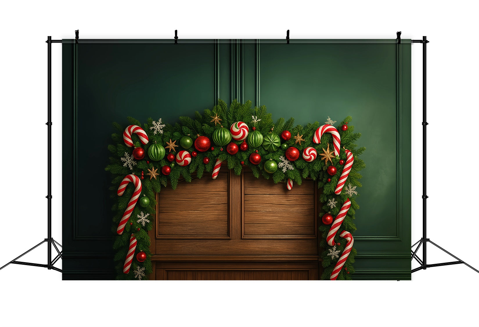 Toile de fond photo Noël Tête de Lit Guirlande Verte Bonbons Joie LXX59-183