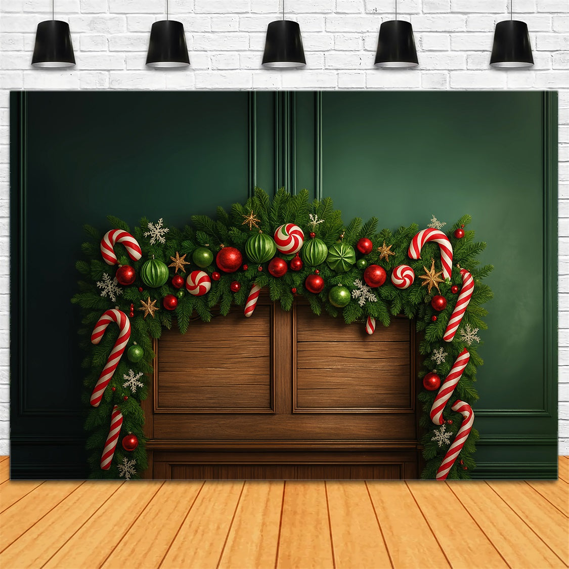 Toile de fond photo Noël Tête de Lit Guirlande Verte Bonbons Joie LXX59-183