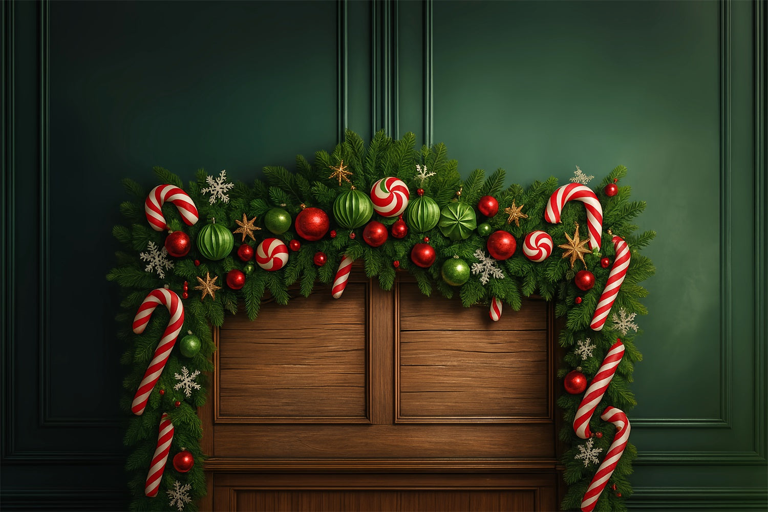 Toile de fond photo Noël Tête de Lit Guirlande Verte Bonbons Joie LXX59-183