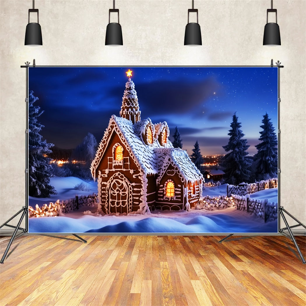 Toile de fond Noël Église Maison Pain d’Épices Nuit Étoilée LXX59-186